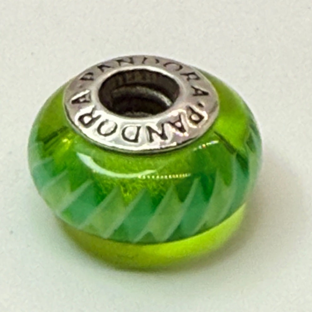 Pandora Lime Green Zig Zag Murano Glass Charm 925 ALE